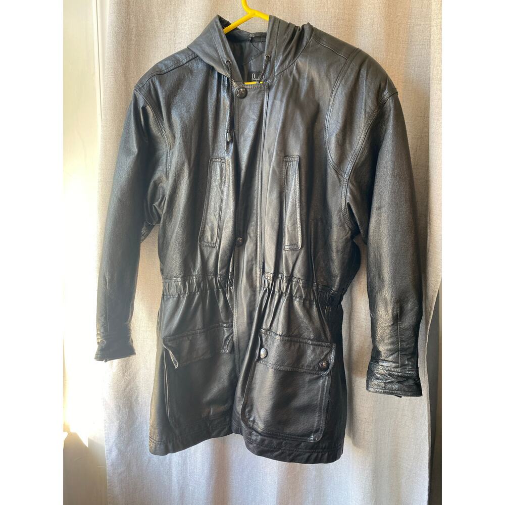 Vintage D.A.N.Y. Black Leather Hooded Jacket – 80s/90s Utility Style